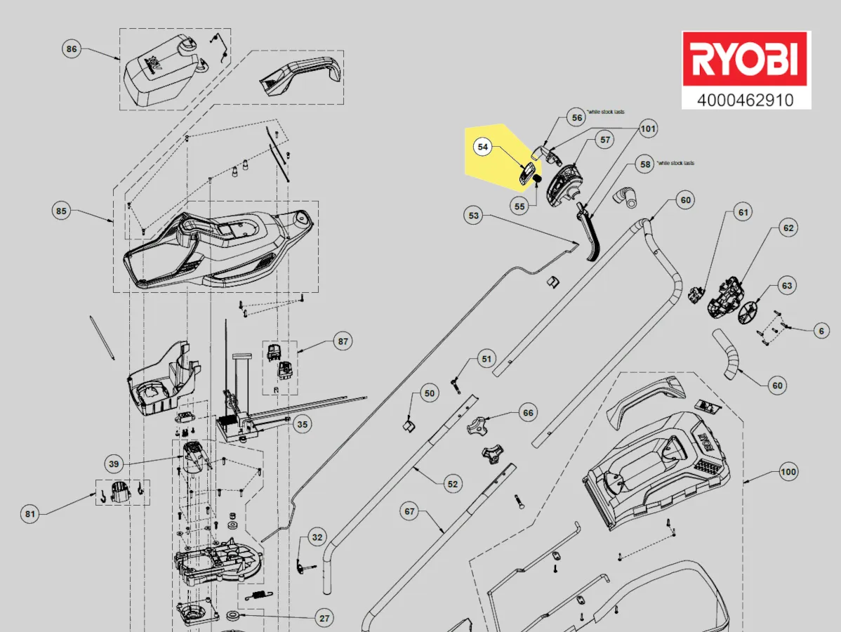 poussoir commande interrupteur réf. 5131042256 Ryobi